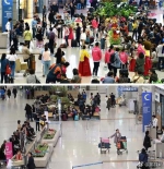 仁川机场入境处去年4月挤满外国游客（上图），今年3月15日异常冷清。图片：韩联社 - News.Sina.com.Cn
