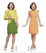 台湾色彩专家为蔡英文推荐黄绿色的“开运裙装”及粉橘色的洋装。图片来源：台媒 - News.Sina.com.Cn