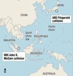▲图为两次撞船事故发生地点，其中“麦凯恩”号事故的发生地在马六甲海峡 - News.Sina.com.Cn