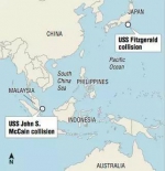 图为两次撞船事故发生地点，其中“麦凯恩”号事故的发生地在马六甲海峡 - News.Sina.com.Cn