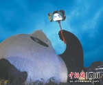 都江堰仰天窝广场的“自拍熊猫”。 何勃 摄 - Sc.Chinanews.Com.Cn