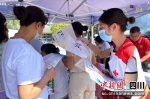 红十字会志愿者发放宣传资料。 - Sc.Chinanews.Com.Cn