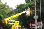 电力维修工人正在检修线路。 简阳市融媒体中心 供图 - Sc.Chinanews.Com.Cn