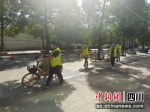 志愿者们开展道路清扫、自行车规范停放等工作。 - Sc.Chinanews.Com.Cn