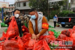 志愿者对捐赠的蔬菜进行分拣打包。中江县委宣传部供图 - Sc.Chinanews.Com.Cn